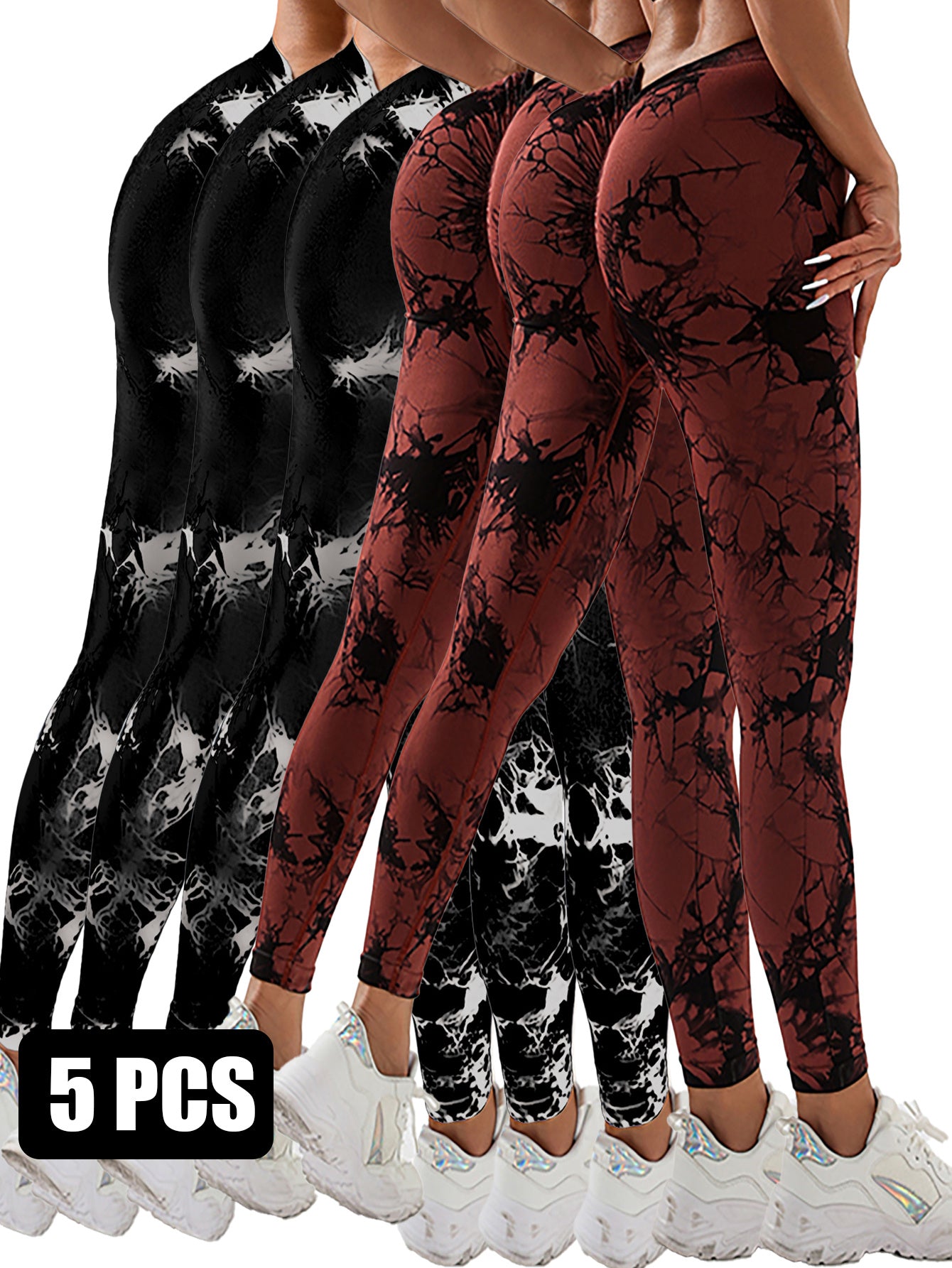 5pcs Dyed With A Waistband At The Lower Back Active Yoga Pants
