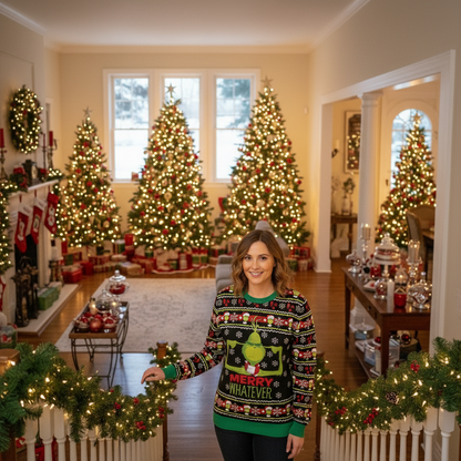 Christmas green furry print crew neck sweater