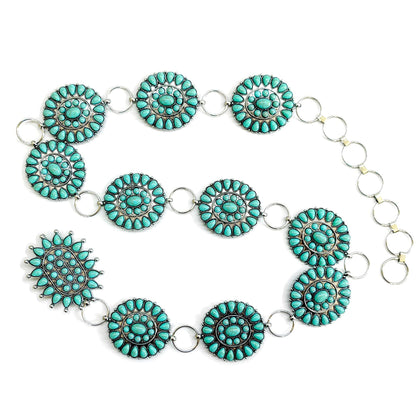 Women's Carved Vintage Turquoise Inlay Waist Chain
