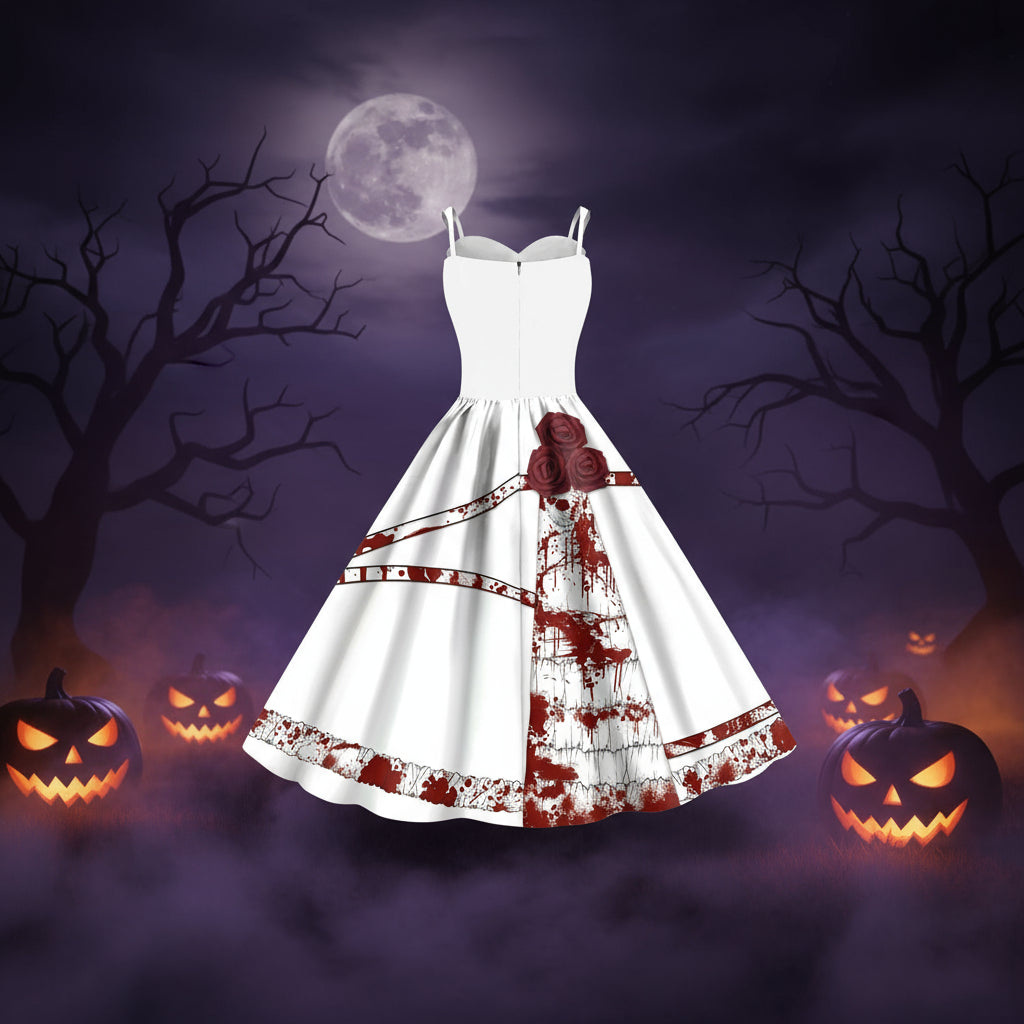 Halloween Skirt Women's Digital Print Scary Strap Dress