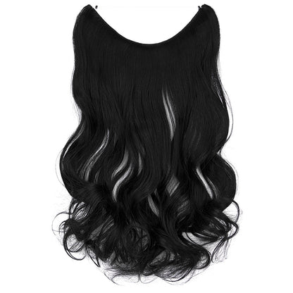 Wavy hair extension wig in black, curved top, thick layered waves