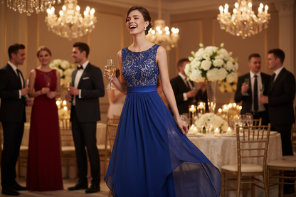 Lace spliced chiffon dress