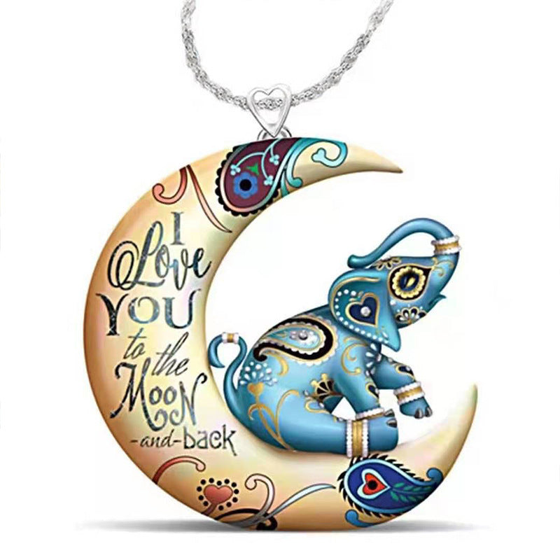 Cute Elephant Necklace Fairy Tale Pendant Graffiti Style
