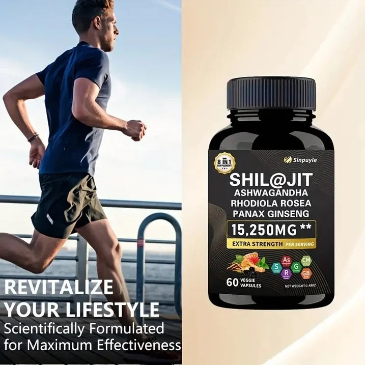 Shil@jIt supplement bottle with 15,250 mg label and 60 veggie capsules