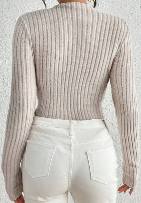 Women's Ribbed Mock Knit Long Sleeve Slim Casual  High Neck Ribbed Knit Long Sleeve Women's Bodysuit Versatile Casual Jumpsuit.