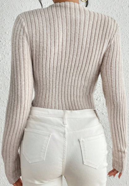 Women's Ribbed Mock Knit Long Sleeve Slim Casual  High Neck Ribbed Knit Long Sleeve Women's Bodysuit Versatile Casual Jumpsuit.