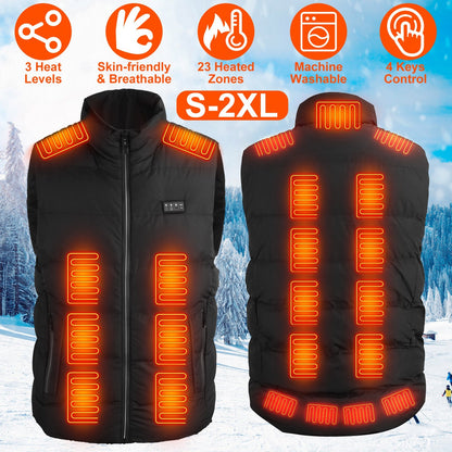 1Pc Heated Vest Men, Women Jacket With 23 Heating Zones 3 Heat Levels USB Powered Machine Washable For Winter Hiking Skiing Skating Outdoor Activities