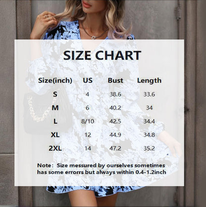 Women's Elegant Printed Lantern Sleeve A-Line, V-Neck, Ruffled Gathered Waist Detail, Flowy Midi Dress For Casual & Formal Occasions