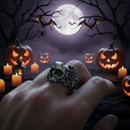 Flower Ghost Head Skull Ring