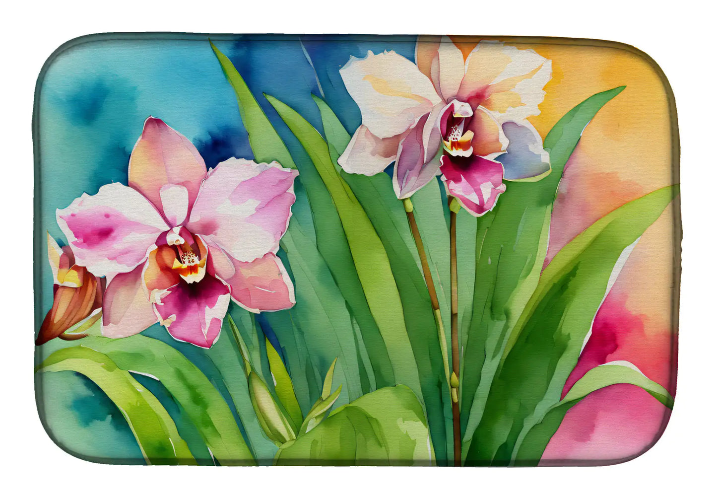 Orchids in Watercolor Dish Drying Mat