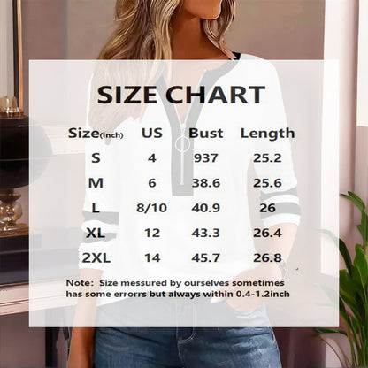 Women's Zip-Up Round Neck Long Sleeve Sweatshirt With Color Block Stripes - Casual Pullover Top