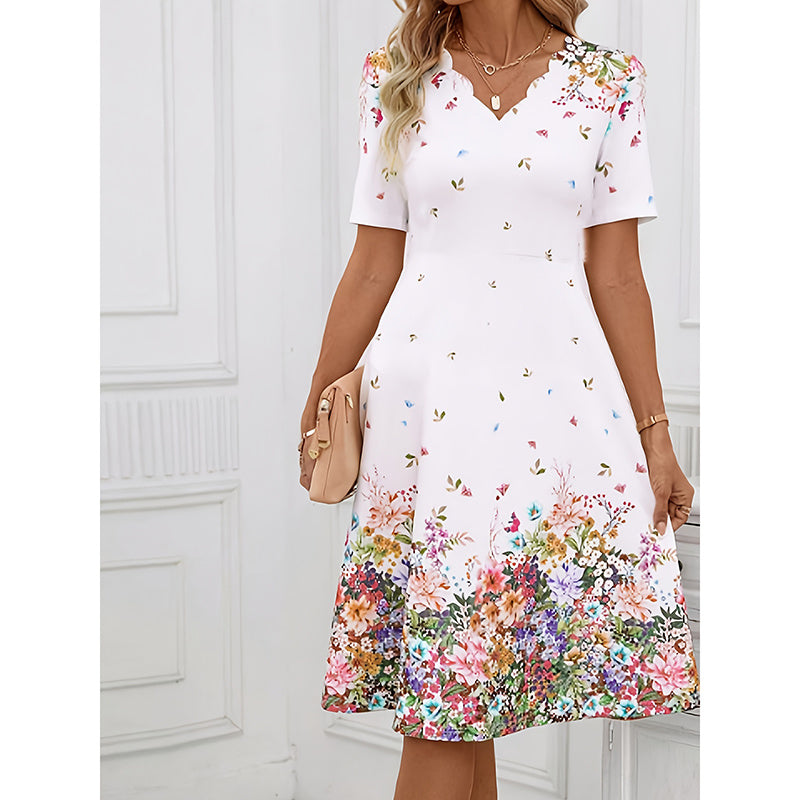 Women's Summer Short Sleeve Casual Dresses Sweet Cute V-Neck Floral Sundresses