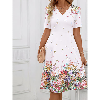 Women's Summer Short Sleeve Casual Dresses Sweet Cute V-Neck Floral Sundresses