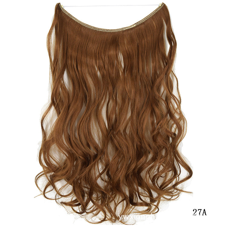 Women's one-piece seamless hair extension wig with long wavy caramel brown hair