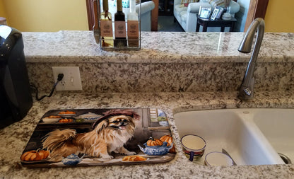 Tibetan Spaniel Fall Kitchen Pumpkins Dish Drying Mat