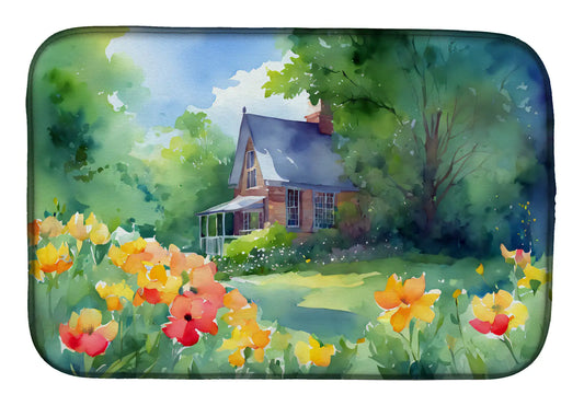 Massachusetts Mayflowers in Watercolor Dish Drying Mat