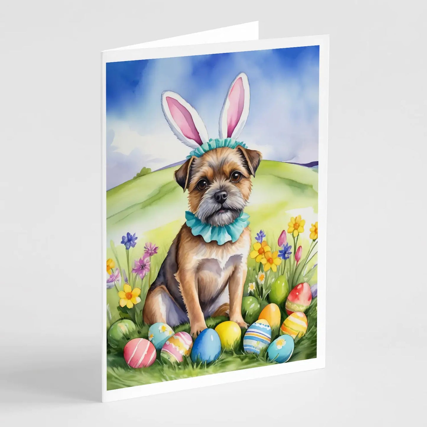 Border Terrier Easter Egg Hunt Greeting Cards Pack of 8