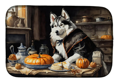 Siberian Husky Fall Kitchen Pumpkins Dish Drying Mat