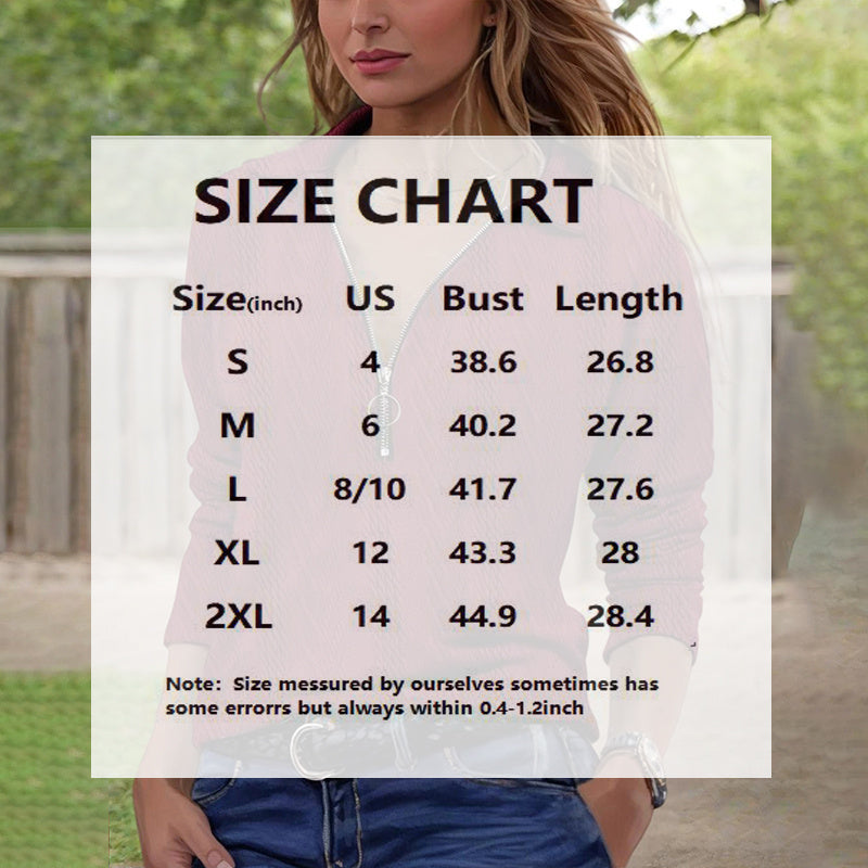Women's Solid Color Textured Zip-Up Collared Long Sleeve Top - Casual Blouse With Stretchy Comfort Fit