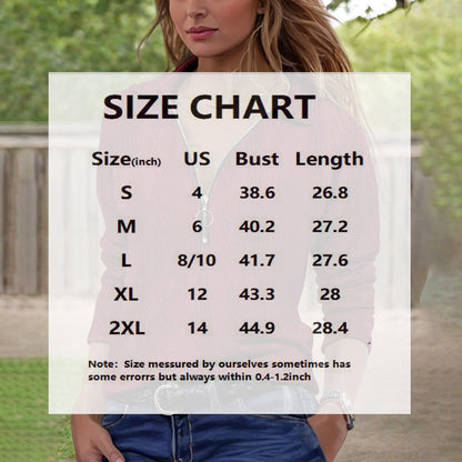 Women's Solid Color Textured Zip-Up Collared Long Sleeve Top - Casual Blouse With Stretchy Comfort Fit