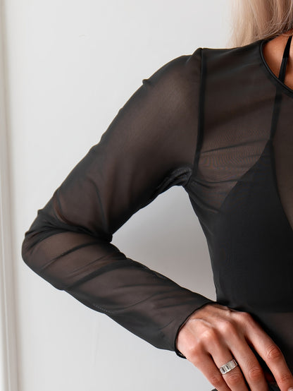 Women's Fashion Swimsuit, Sexy Solid Color Round Neck Sun Protection Shirt, Vacation Style