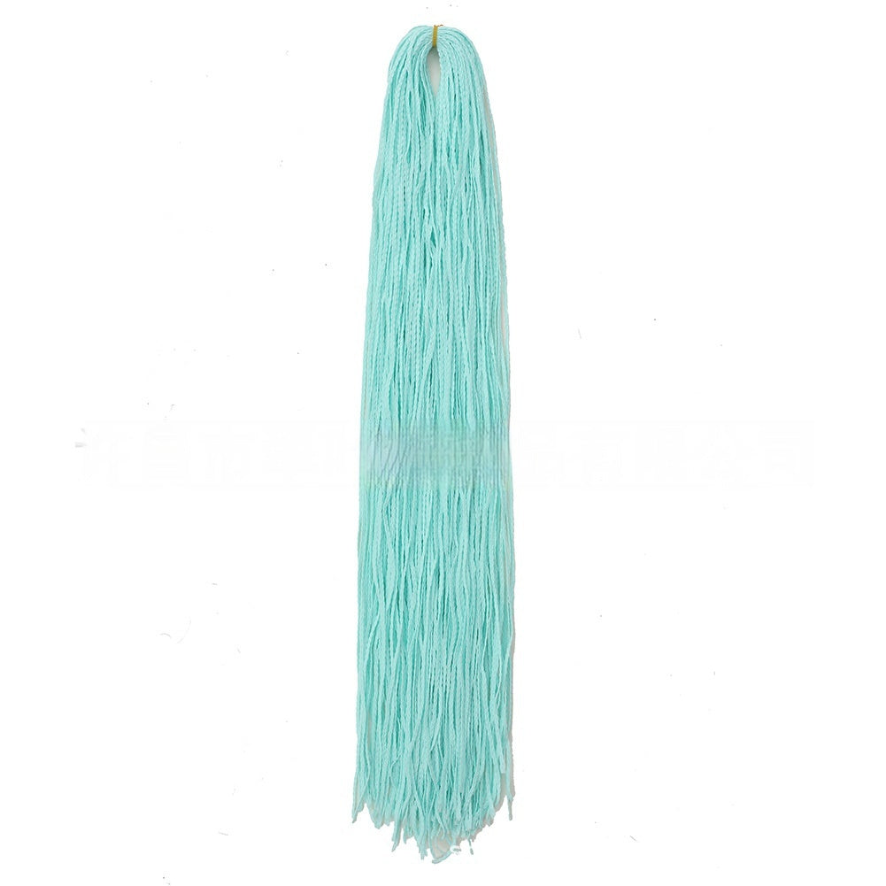 Light teal braided crochet hair extension with long fringe tassels