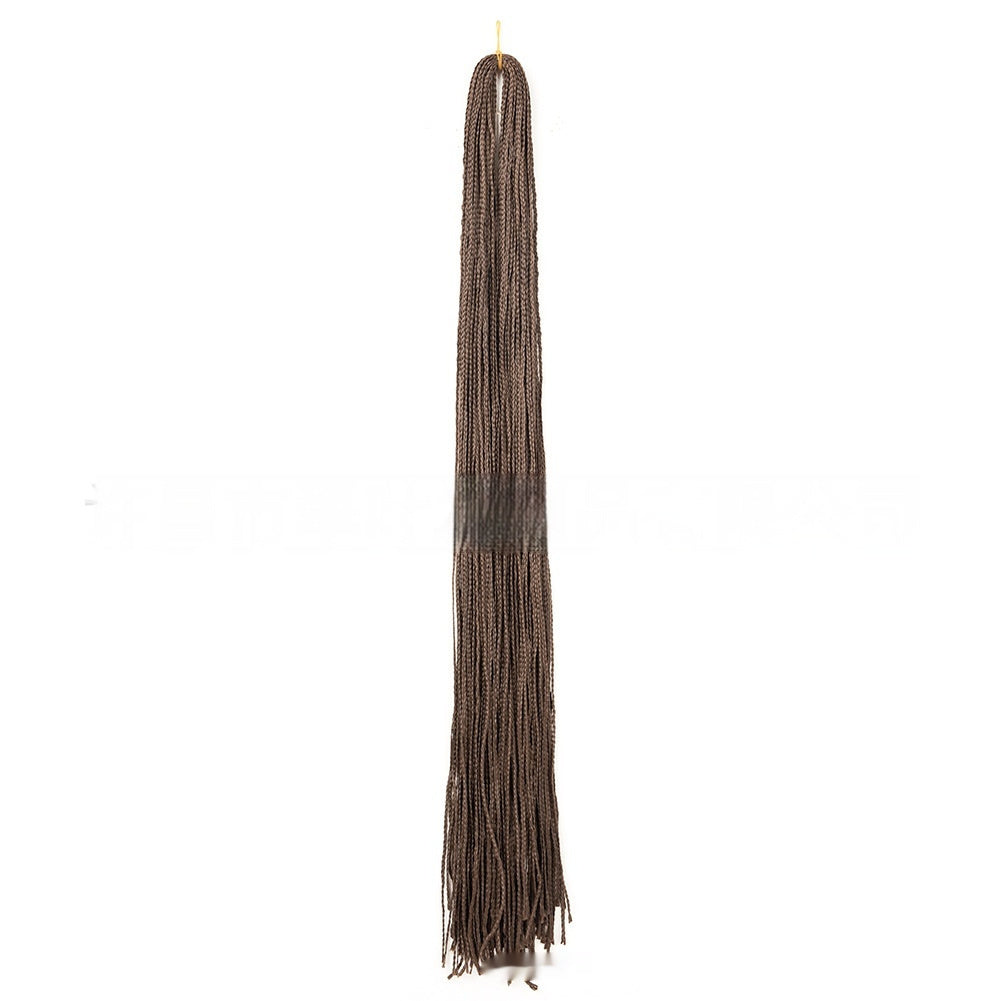 Medium brown braided crochet hair extension with long fringe tassels