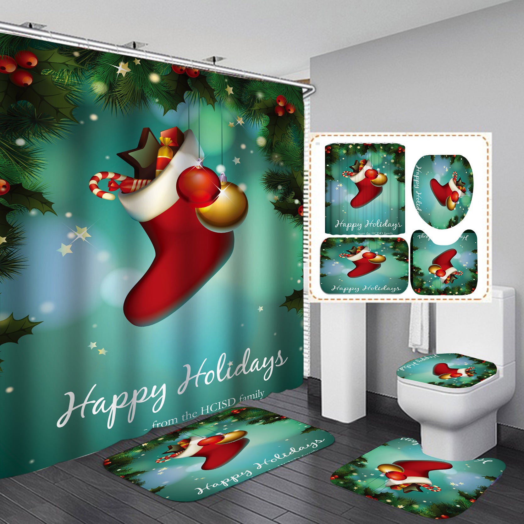 Christmas Digital Printing Waterproof Polyester Shower Curtain
