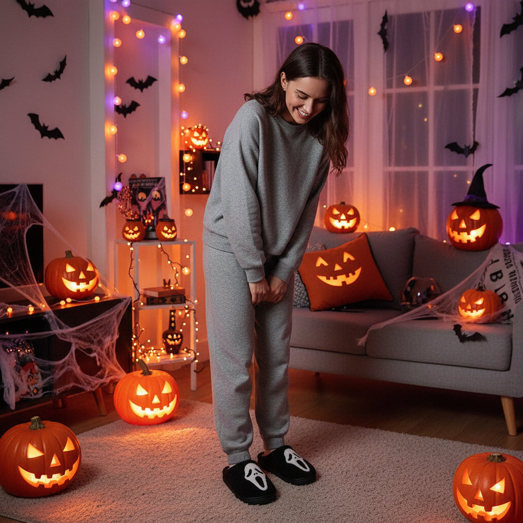 Halloween Skull Cartoon Print  Warm Winter, For Men Women Home Shoes Indoor Cotton Slippers