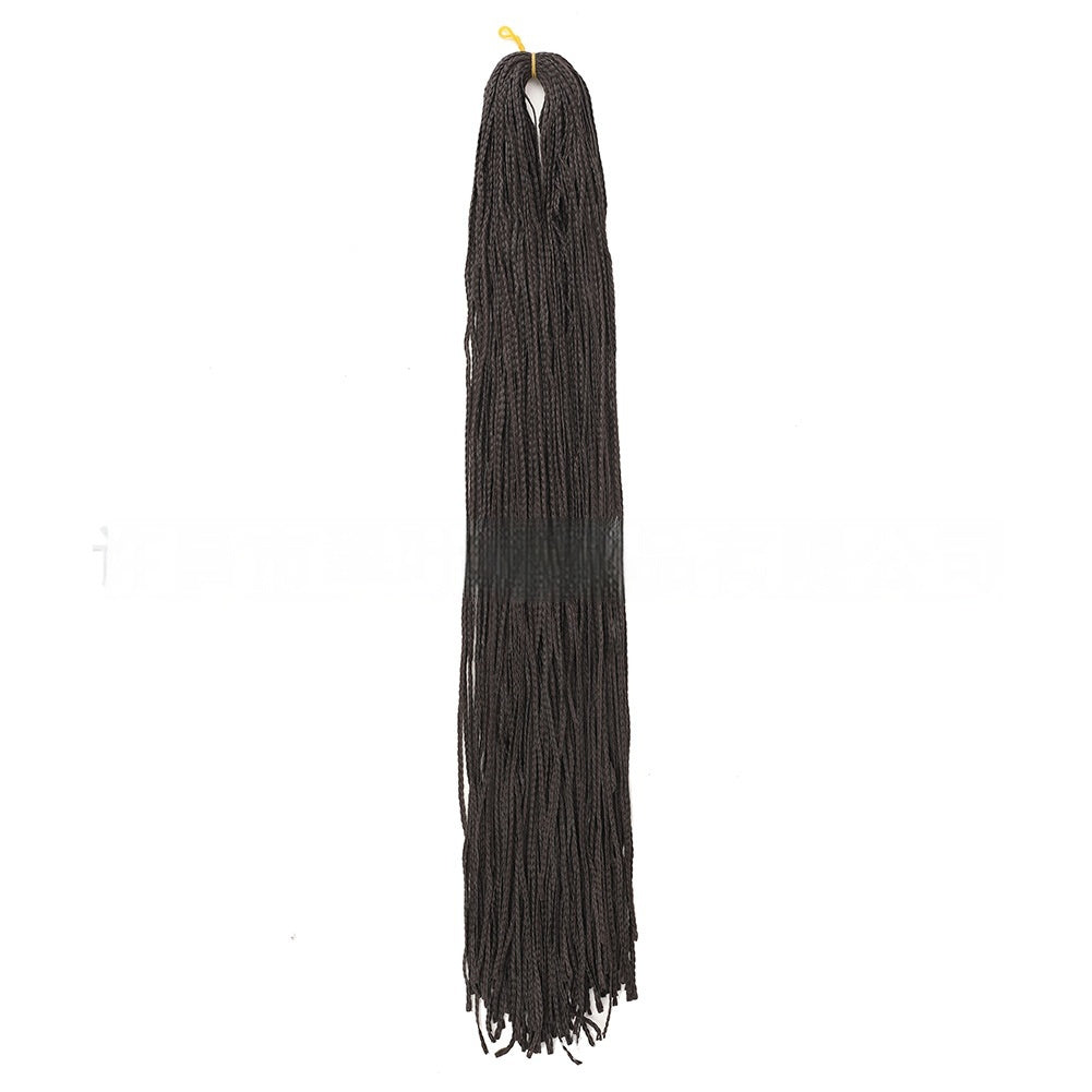 Black braided crochet hair extensions bundle with long straight strands and fringed ends.