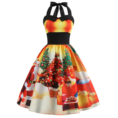kids' Christmas Print Halter Waist Halter neck Dress