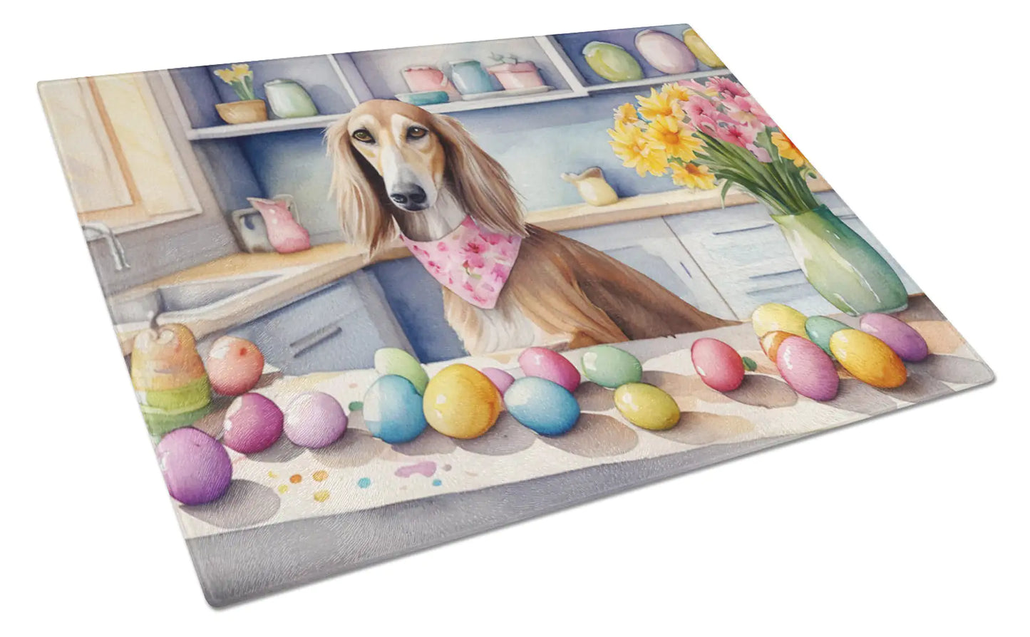 Decorating Easter Saluki Glass Cutting Board