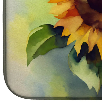 Sunflowers in Watercolor Dish Drying Mat
