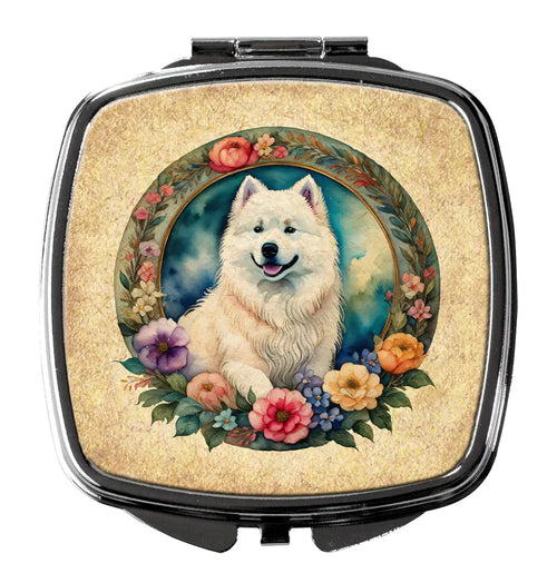 Samoyed and Flowers Compact Mirror