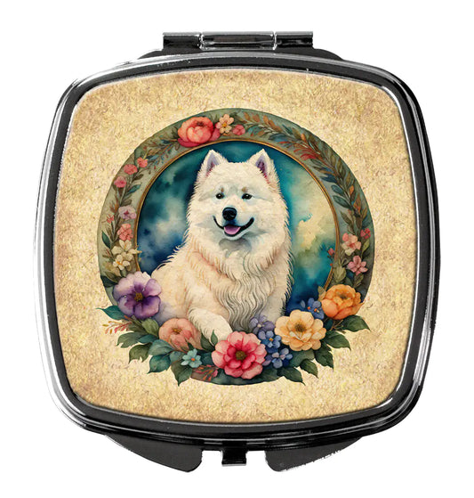Samoyed and Flowers Compact Mirror