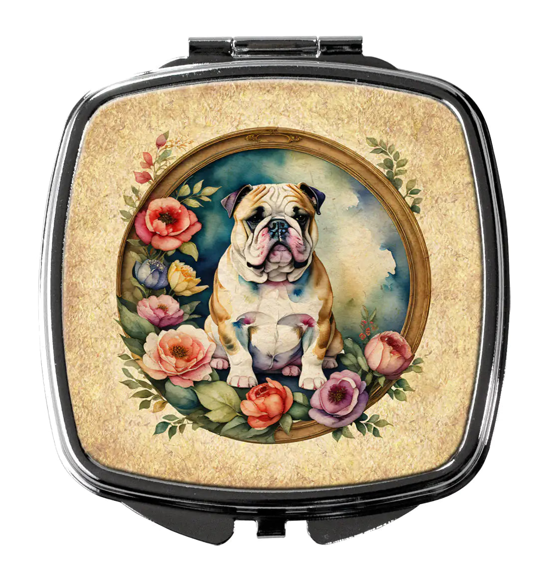 English Bulldog and Flowers Compact Mirror