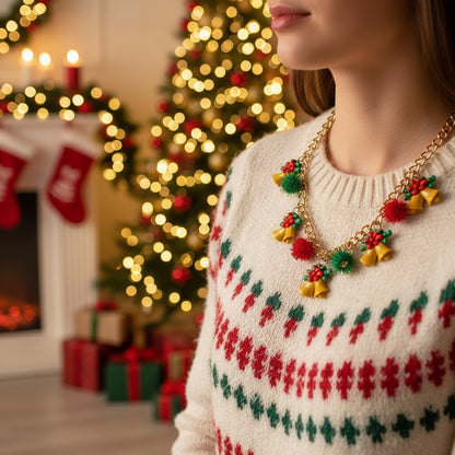 New Christmas Tree Bell Santa Claus Necklace Creative Personalized Pendant Clavicle Chain Jewelry