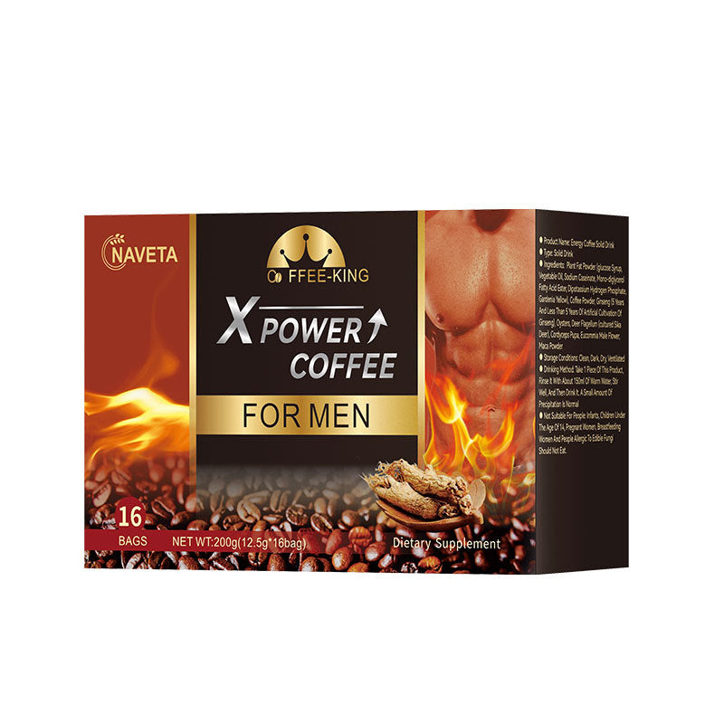 Naveta X-Power Coffee for men instant coffee box, flame and beans package front