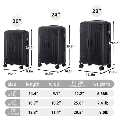 20  24  28  3 Pcs  Set In ABS Spinner Wheel Luggage, Carry On Suitcase, Matching Color, TSA Combination Lock