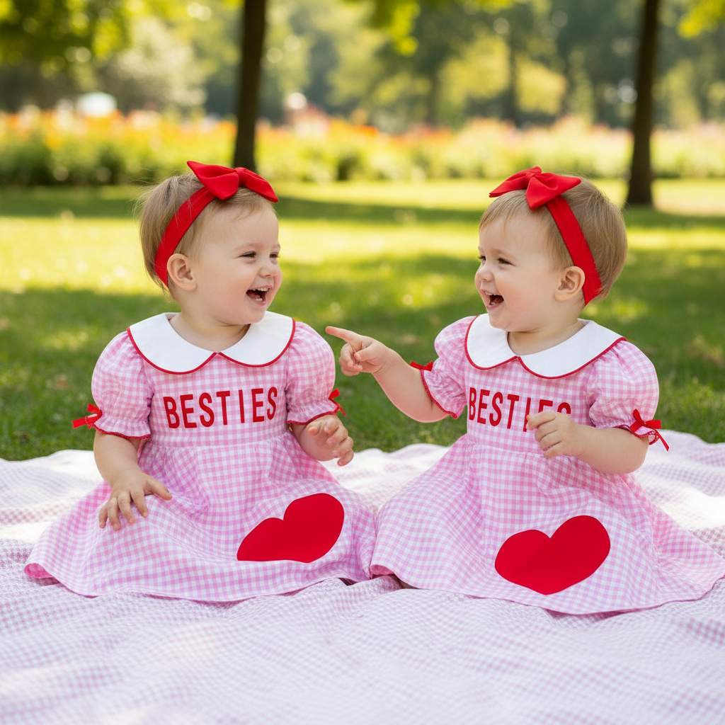 Sweet Baby Toddler Girl's Short Sleeve Letter Heart Print Doll Collar Dress With Matching Headband