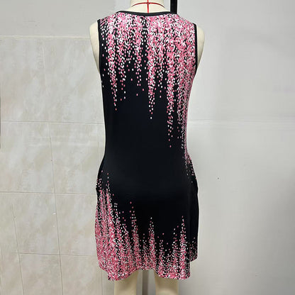 Women's Casual Sundress Summer Beach Graphic Print V Neck Loose Tank Dress