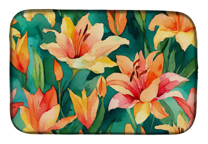 Lilies in Watercolor Dish Drying Mat