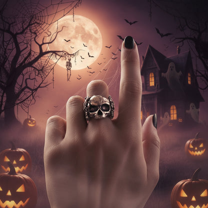 Flower Ghost Head Skull Ring