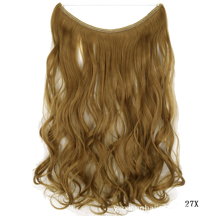 Women's one-piece seamless hair extension wig with long wavy golden brown hair