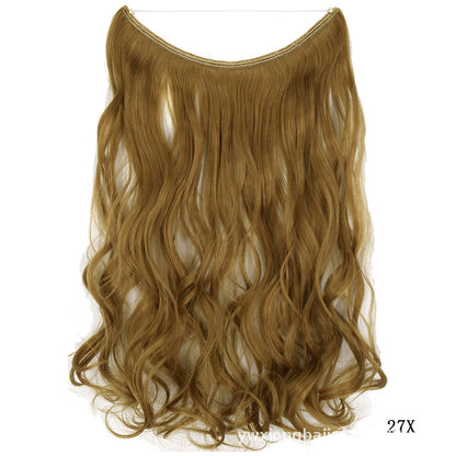 Women's one-piece seamless hair extension wig with long wavy golden brown hair