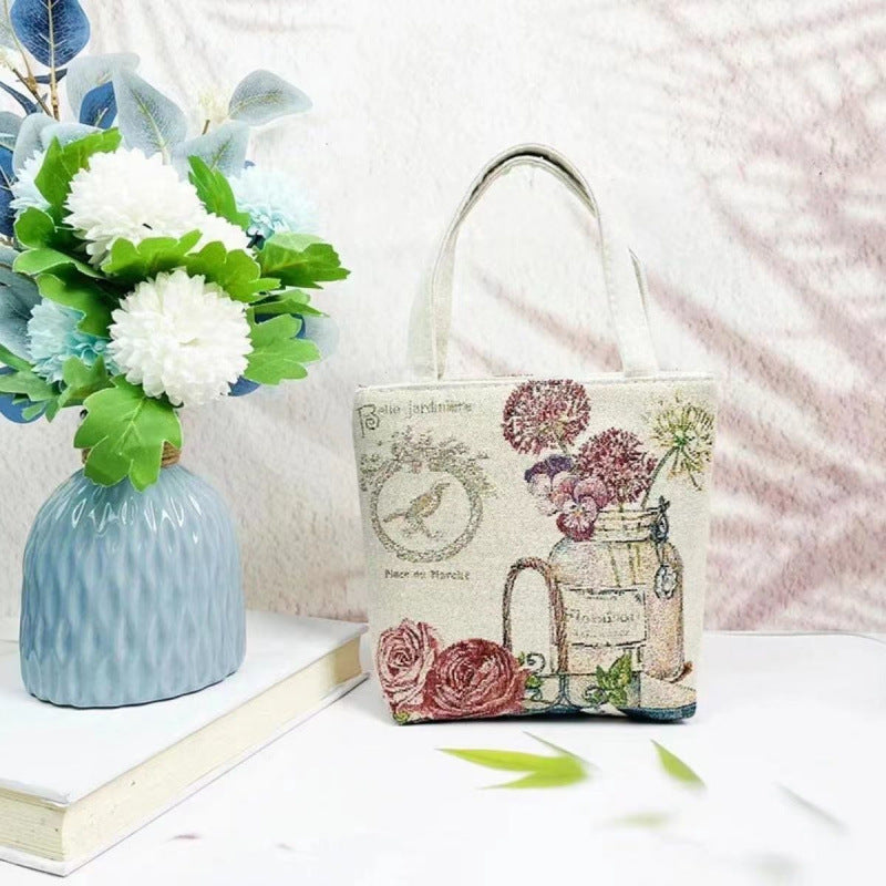 Double-sided Gold Wire Handheld Canvas Small Bag Wear-resistant