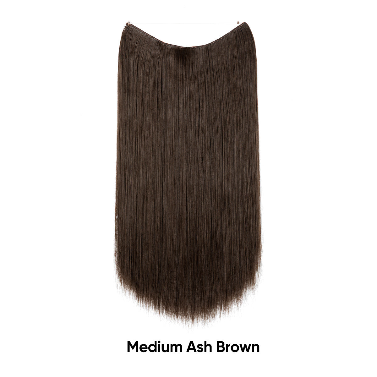 Medium ash brown hair extension, straight one-piece fishline weft