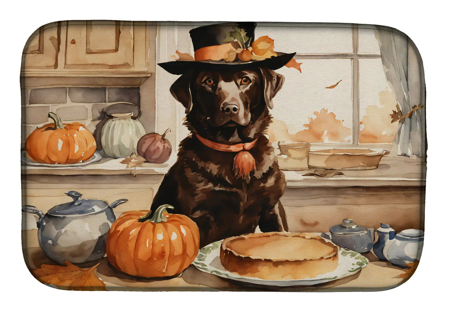 Chocolate Lab Fall Kitchen Pumpkins Dish Drying Mat
