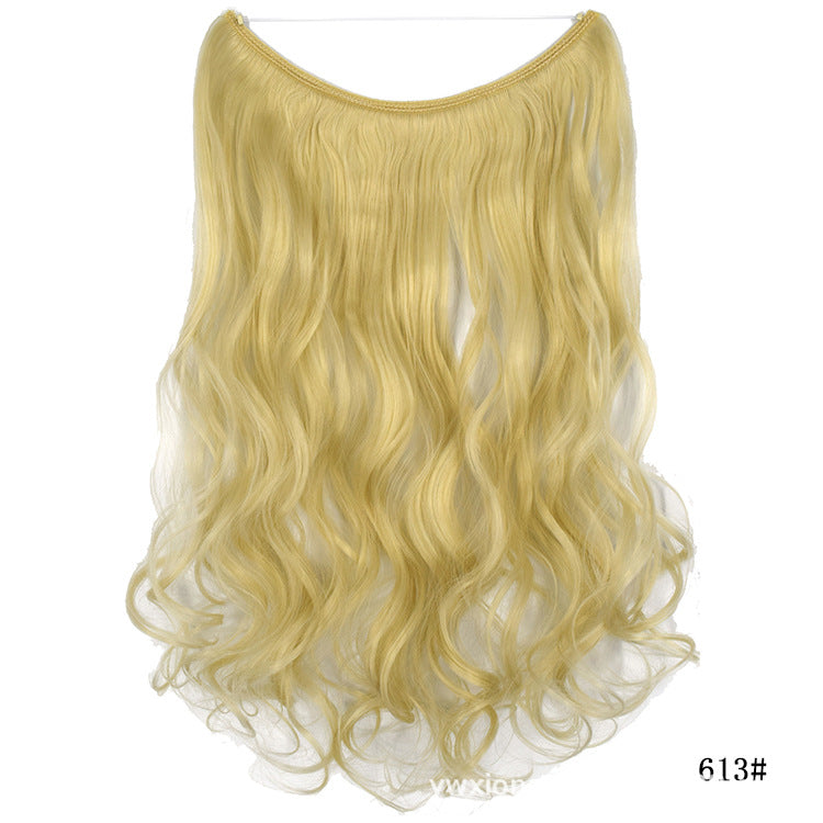 Women's one-piece seamless hair extension wig with long wavy light blonde hair