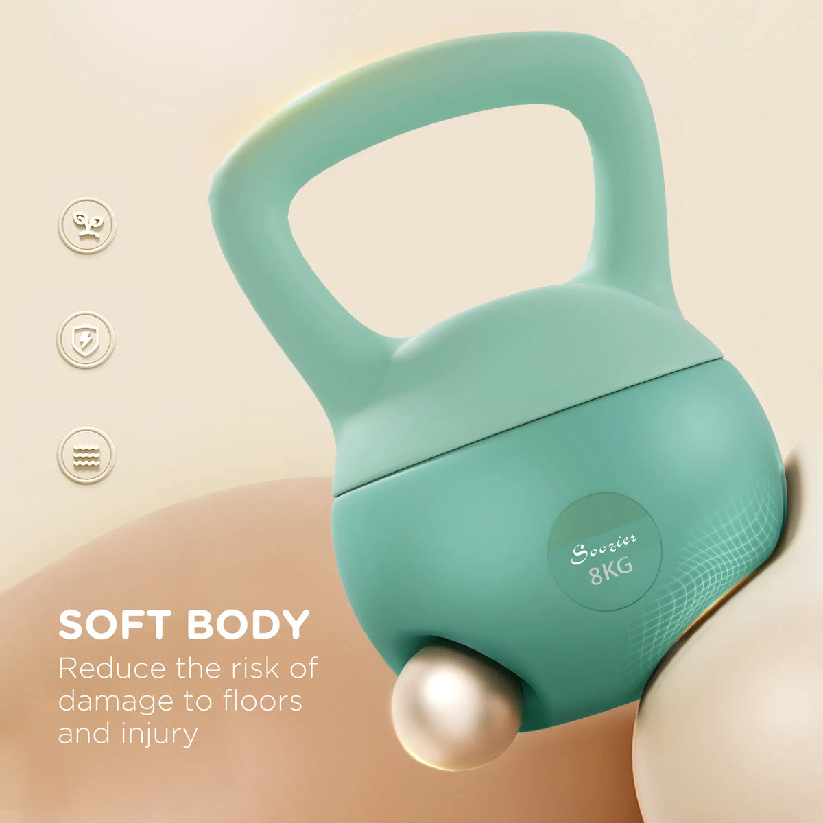 Green soft kettlebell with wide loop handle and textured body